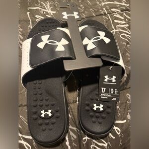 Under Armour Black and White Kids Slide Sandals - Size 17
